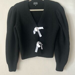 Coquette Bow Knit Button Up Black and White Sweater Cardigan NWOT